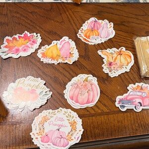 64 pcs Fall Pumpkin cupcakes topper  Pack - Pink & Orange Floral Accents New